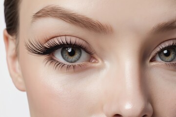 Obraz premium Close-up of woman's eyes with long lashes.