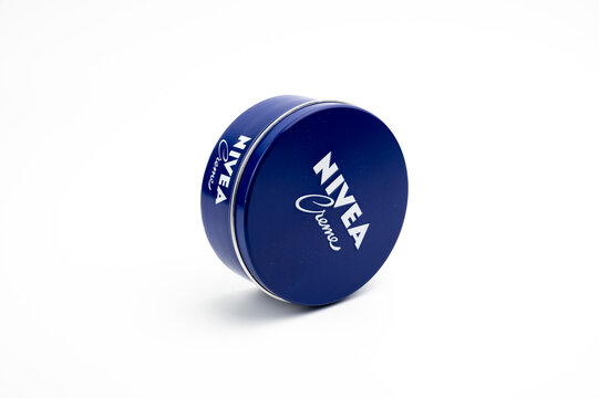 Nova Bana, Slovakia - November, 22, 2024 : Nivea Creme isolated on white background. Nivea is a German personal care brand that specializes in skin and body care.