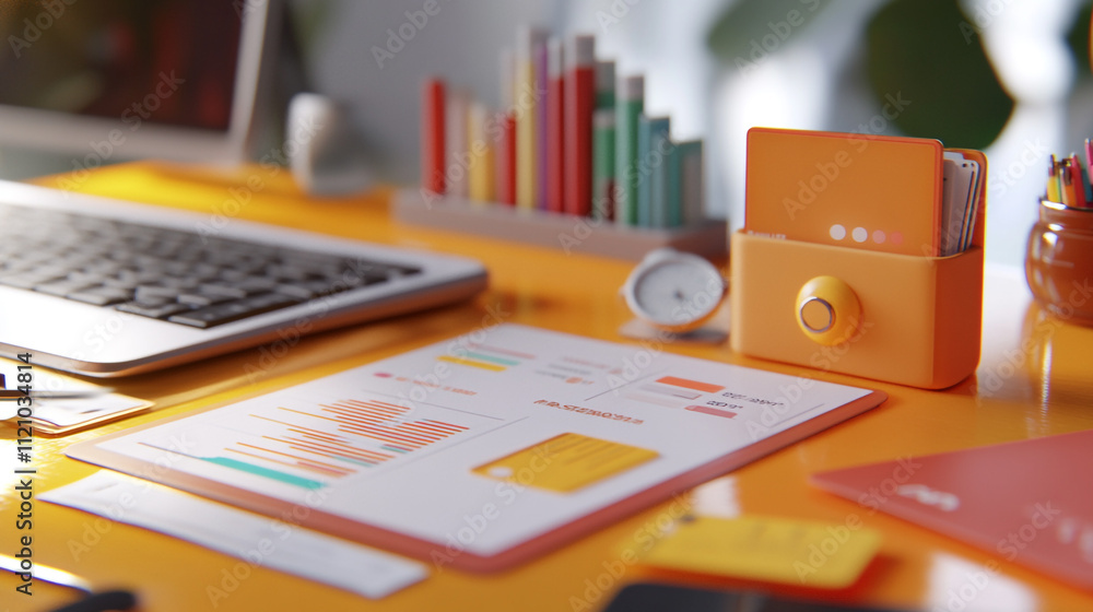 Poster illustration developing a web application, moving design elements in the screen background, enhance 