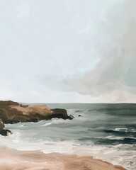 Fototapeta premium Vintage landscape art painting, wall art, design, realistic, textured painting