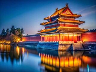 Obraz premium Forbidden City Night Corner, Beijing, Deep Focus, Architectural Photography