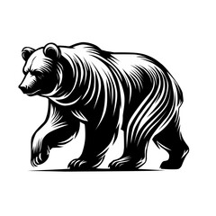 A powerful bear silhouette in a walking stance, with a focus on smooth yet bold lines to emphasize strength.