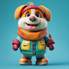 Fototapeta premium 3d colorful dog character in winter clothes, banner, web, design.