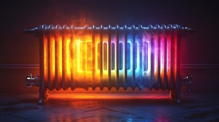Radiator Adorned with Rainbow-Colored Letters.