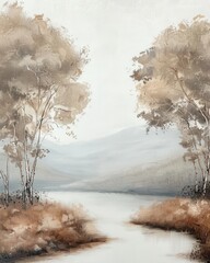 Vintage landscape art painting, wall art, design, realistic, textured painting