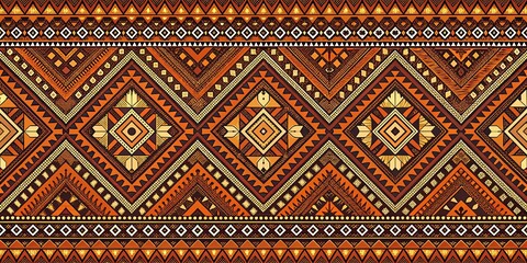 Tribal Geometric Pattern, Brown Orange Textile Design
