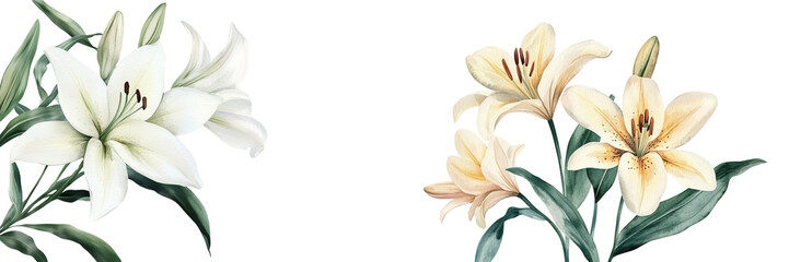 Set of a Watercolor lily ,Isolated on transparent background.