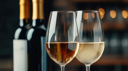 Wine glasses clinking in celebration, premium bottles in the background, elegant table decor enhancing the scene