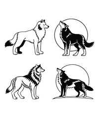 Wolf silhouette vector illustrations
