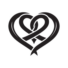abstract heart-shaped ribbon logo design in black and white