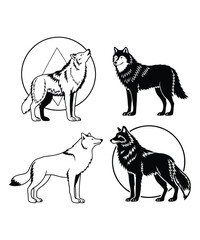 Wolf silhouette vector illustrations