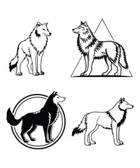 Wolf silhouette vector illustrations