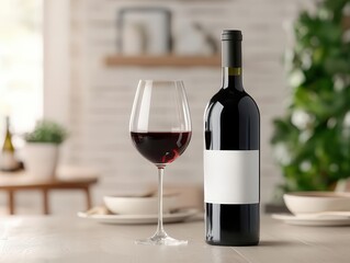 Fototapeta premium Wine glasses clinking over an elegant dining table, with premium bottles and luxurious table decor capturing a celebratory atmosphere