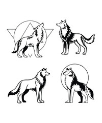 Wolf silhouette vector illustrations