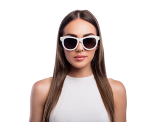 Woman with sun glasses isolated on white background, cutout