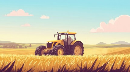 Obraz premium A biofuel-powered tractor working in a field, symbolizing sustainable farming, with space for text.