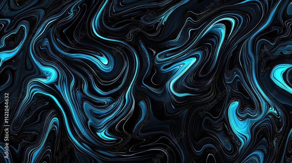 Poster ethereal surreal dark background with blue wisps and fluid patterns in neo art style
