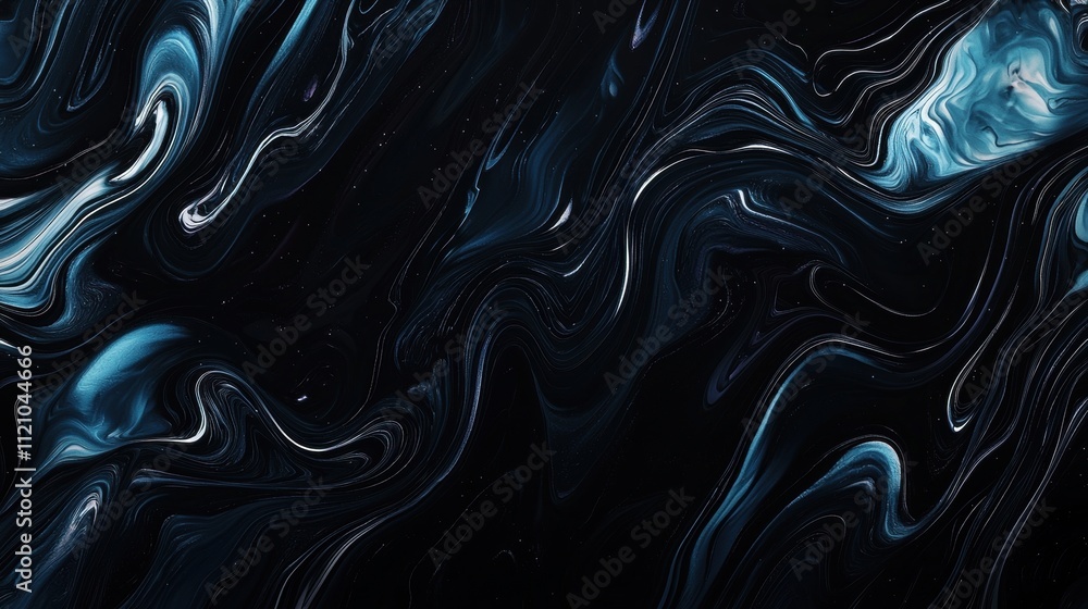 Poster ethereal surreal background with black and blue wisps of colorful abstract patterns