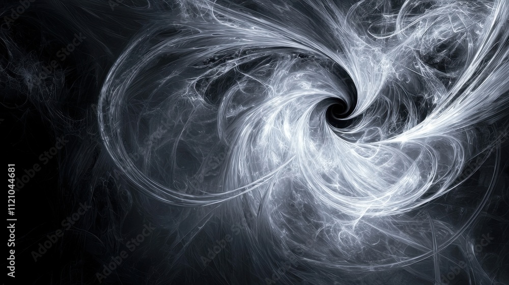 Poster surreal ethereal wisps against a deep black background with intricate patterns and textures