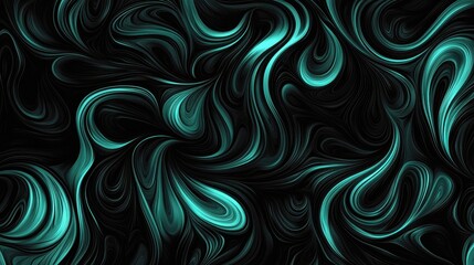 Fototapeta premium Dreamy Surreal Composition with Ethereal Wisps on Black Background in Vibrant Teal Hues