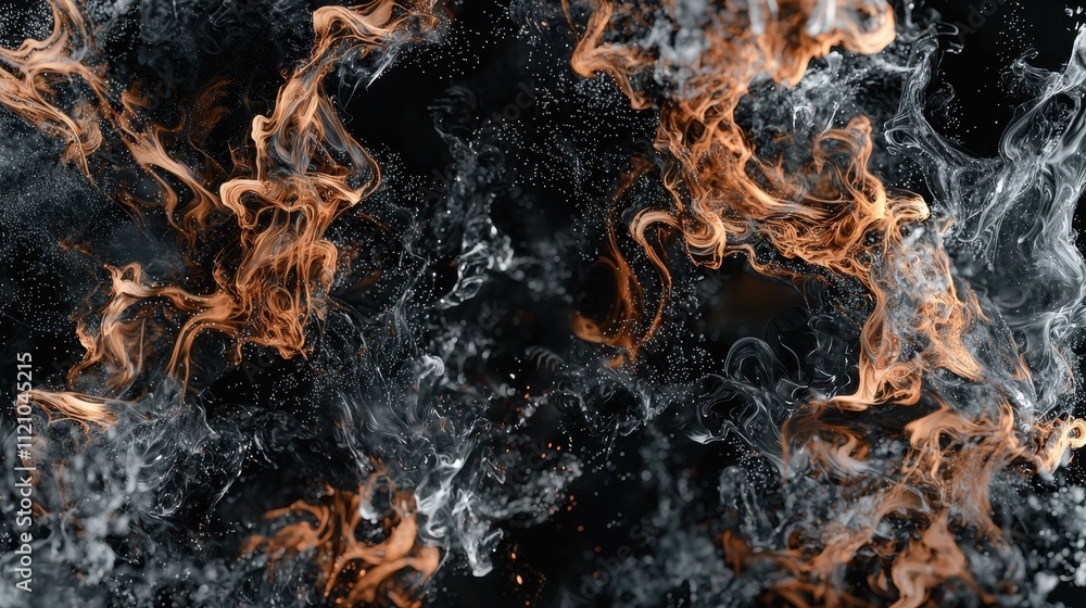 Poster abstract flowing copper and black smoke visual art with dynamic textures and patterns