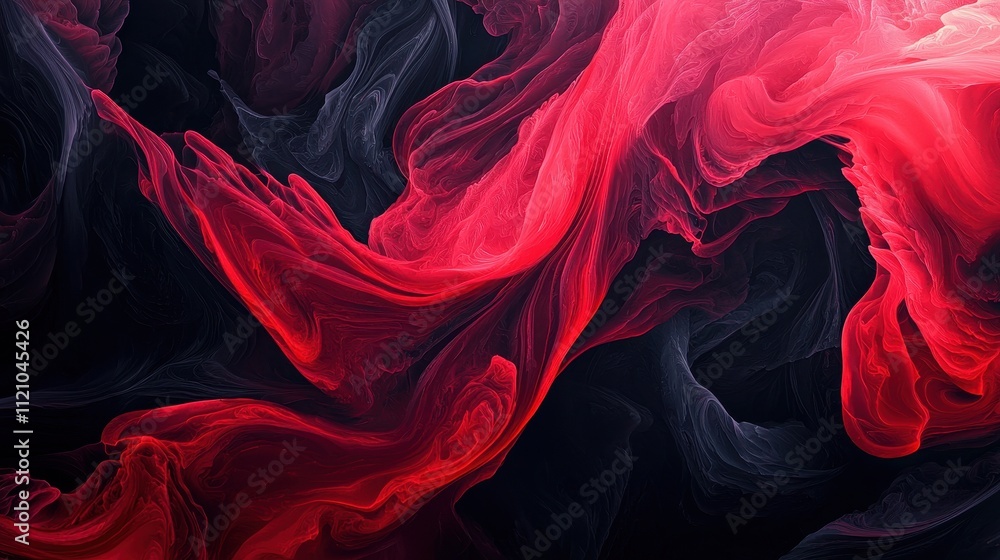 Poster abstract visualization of flowing deep red and black textures with smoky effects