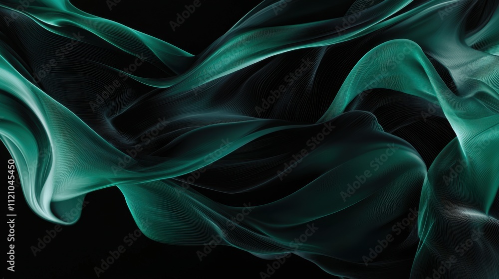 Aufkleber flowing emerald green abstract visual on black background with soft curves and textures