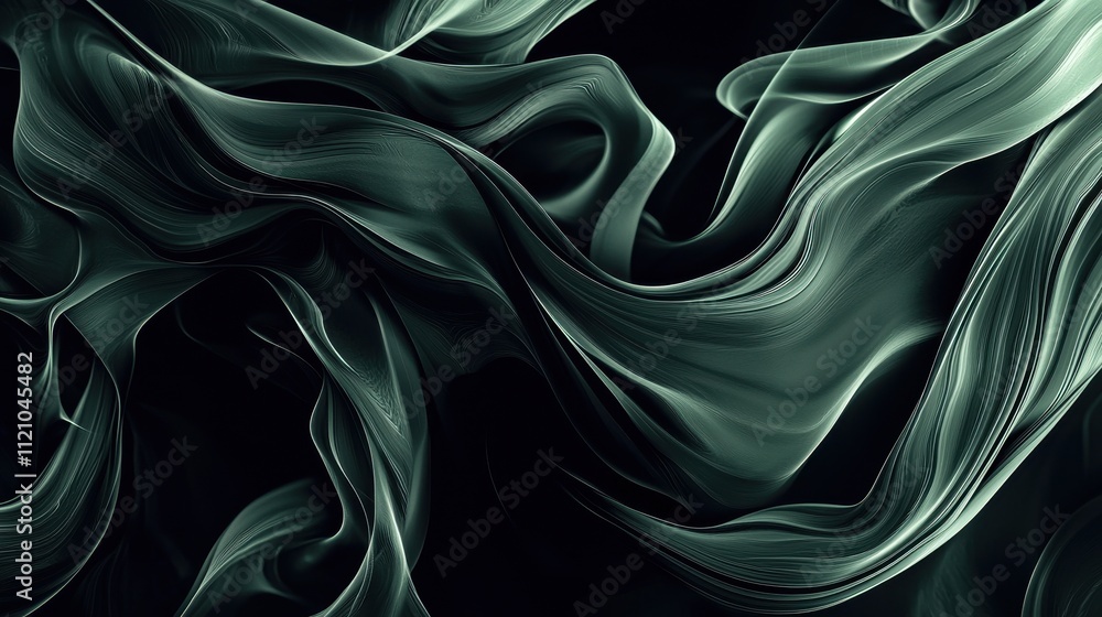 Poster abstract flowing emerald green and black visual design with smooth textures and shapes