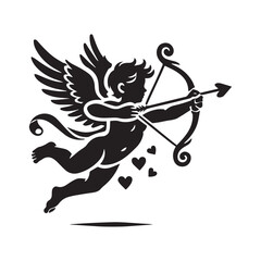 cupid silhouette with bow and arrow: romantic valentine's day illustration