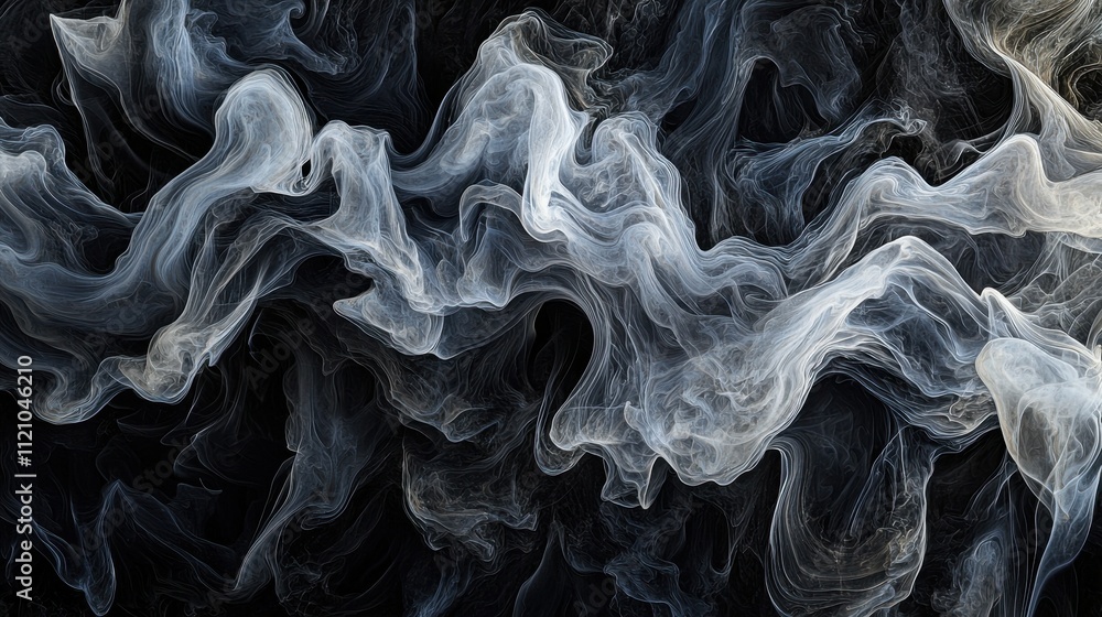 Poster abstract flowing smoke in gray and black with dynamic swirling patterns and textures