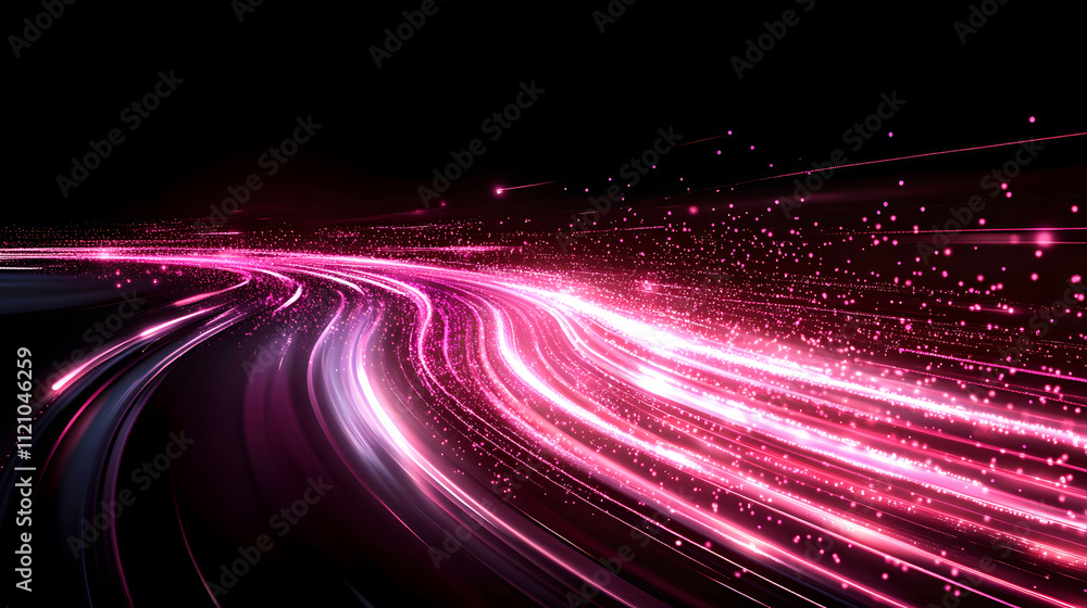 Poster a vibrant display of pink light trails against a dark background, creating a sense of motion and ene