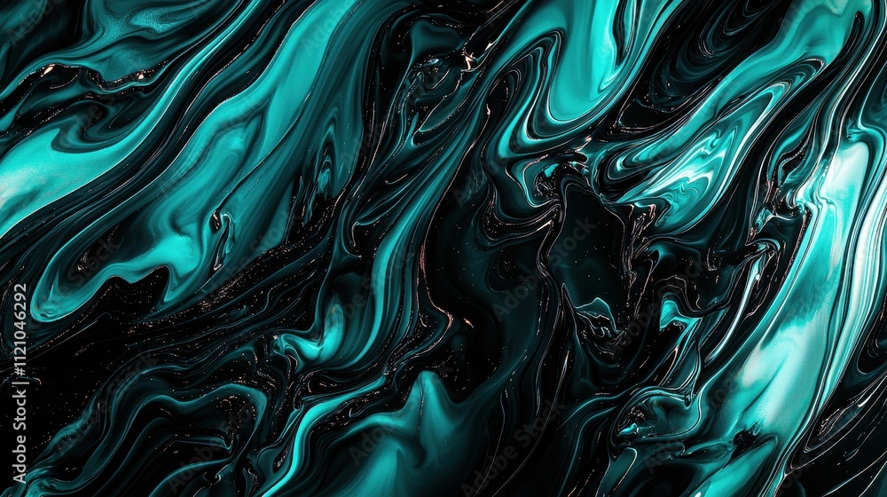 Poster abstract flowing turquoise and black visual design for creative projects and backgrounds