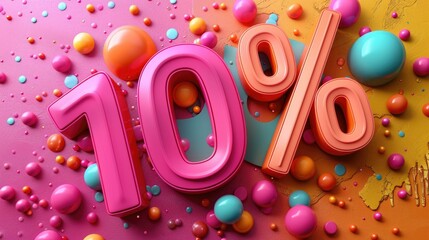 70% off sale discount promotion colorful 3D render.