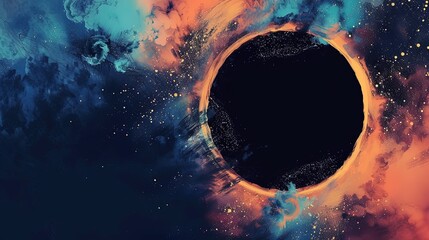 Black hole glowing in a vibrant space with colorful cosmic clouds