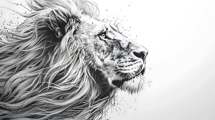 Majestic lion with detailed fur on white.