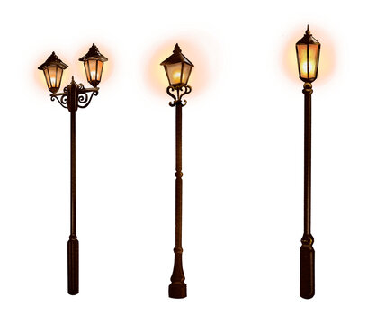 old lamp An antique black iron street lamp illustration with vintage design hand drawn on transparent background