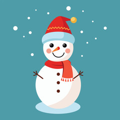 Snowman vector. Snowman vector with Santa Claus hat. Merry Christmas snowman vector. Cheerful snowman vector