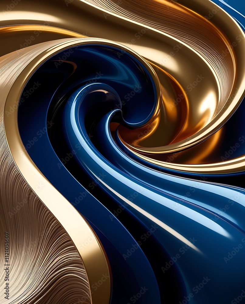 Wall mural dark blue illustration wallpaper background with a touch of gold, abstract random swirl design