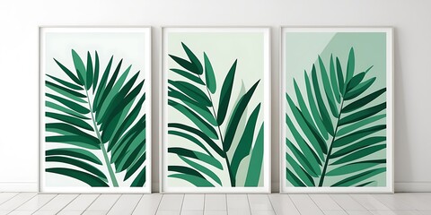 Pieces of wallpaper art green leaves of plant abstract background illustration
