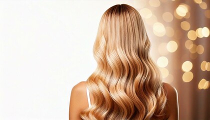 Woman with long hair. Woman with beautiful blonde hair. Background with woman and space for text. Hairdressing saloon.