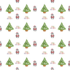 Festive Baby Penguin in Christmas Pattern