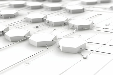Abstract 3D rendering of interconnected hexagonal structures, representing network, technology, or data flow.  Ideal for tech, science, or business concepts.