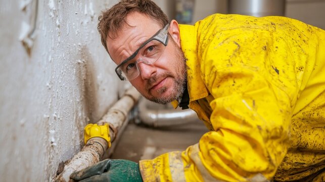 Professional Plumber Repairing Corroded Pipe Causing Water Damage Crisis