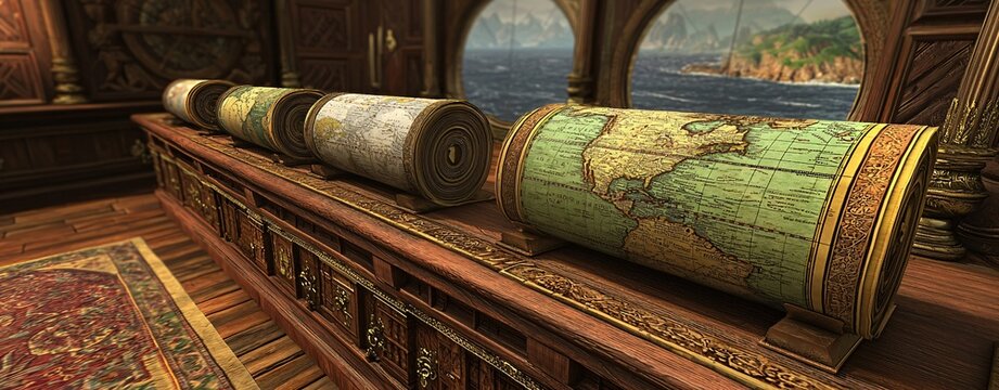 Exploring historical mapsa journey through cartography nautical room digital content nautical environment close-up view exploration