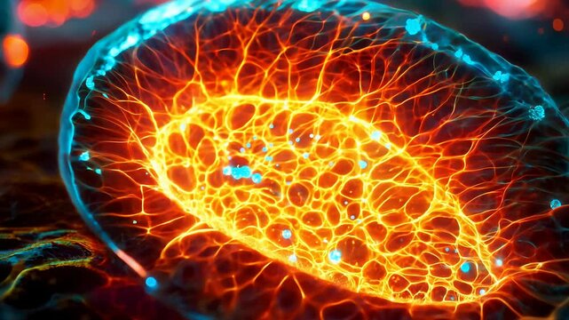 Cellular powerhouse: detailed video of mitochondria illustrating energy production, essential processes within cells, highlighting role of this organelle in cellular respiration, life support.