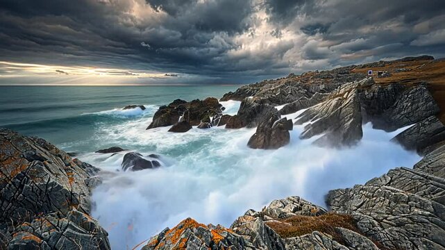 waves crashing against rocks on the shore footage