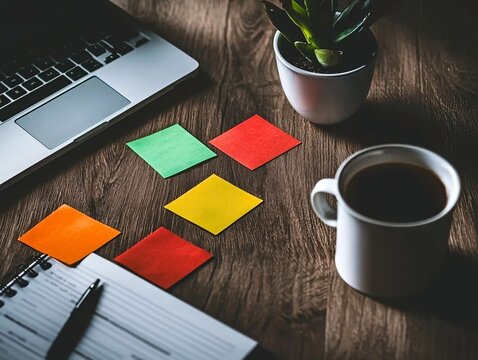 Organizing workspace essentialscolorful sticky notes home office photo modern close-up productivity tips