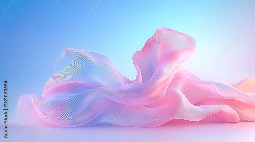 Poster abstract art studio close-up on dynamic flowing fabric and soft colors in digital work