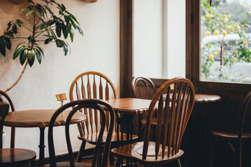 empty chair and table in coffee shop cafe - vintage effect style pictures
