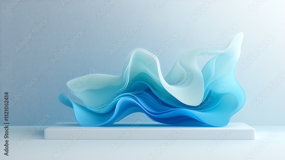 Poster modern gallery display fluid abstract sculpture in a minimalist digital art environment
